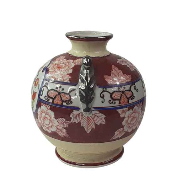 Vintage Japanese Chikusa Vase Multicolor Floral Bird Hand Painted 6.5" - Picture 6 of 10